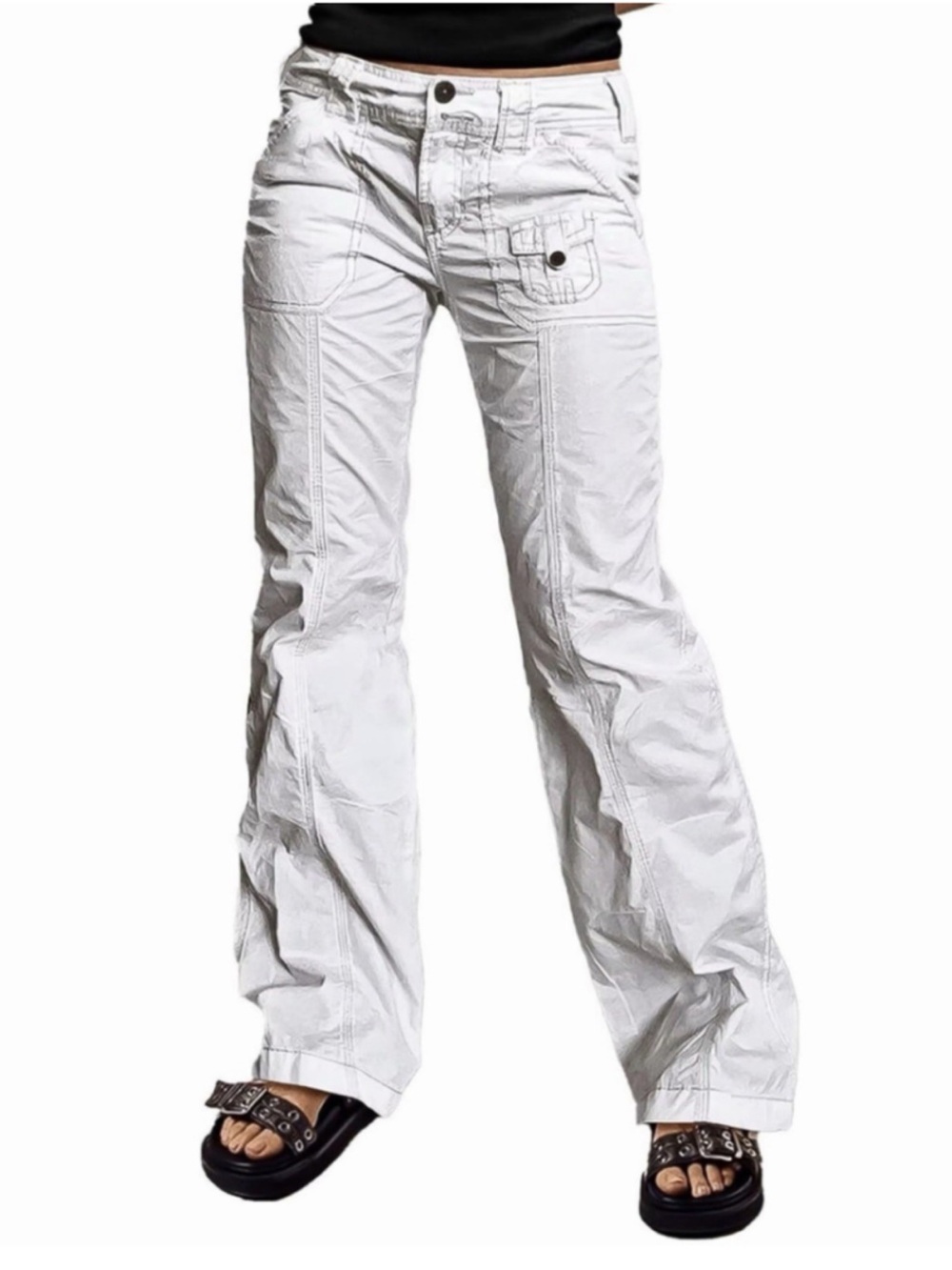 NWT Flamingals White Stretch Straight-Leg Cargo Jeans